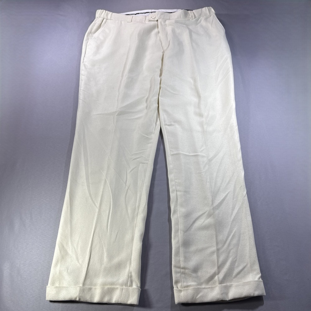 Stacy Adams Men's Pants NWT Size 44x33 Cream Flat Front Dress Slacks Cuffed